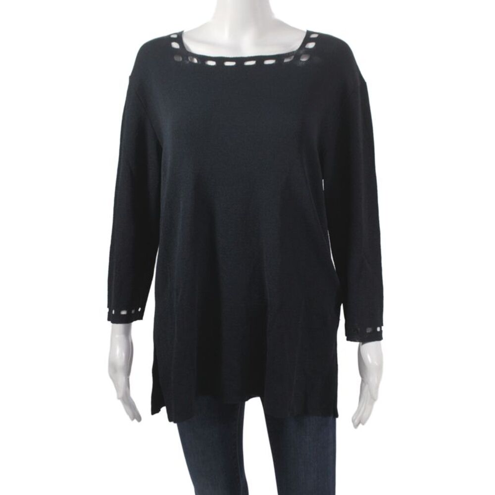 Iceberg Unisex Designer Pullover Sweater Black Square Neck 3/4 Sleeve Size XL